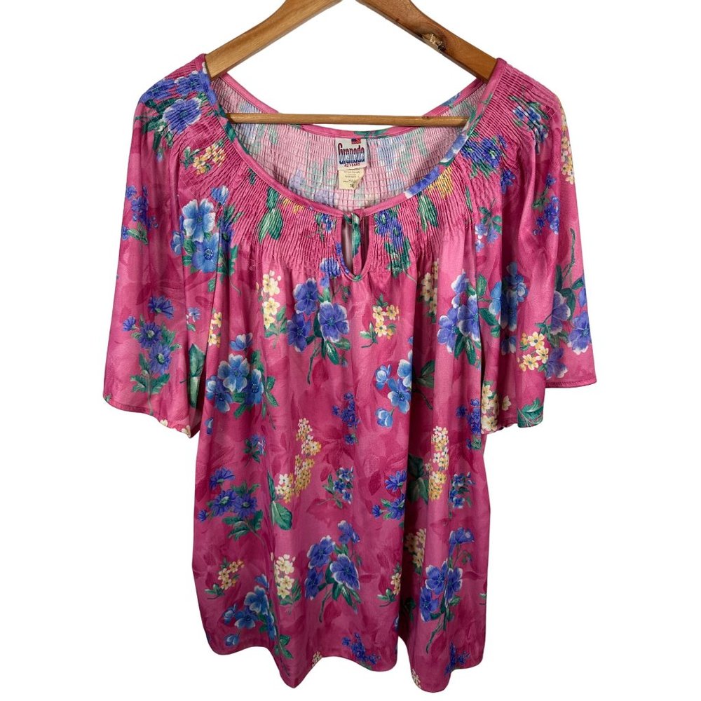 Vintage‎ Granada 3X Womens Top MuuMuu Shirt Peasant Floral Short Sleeve Hawaiian